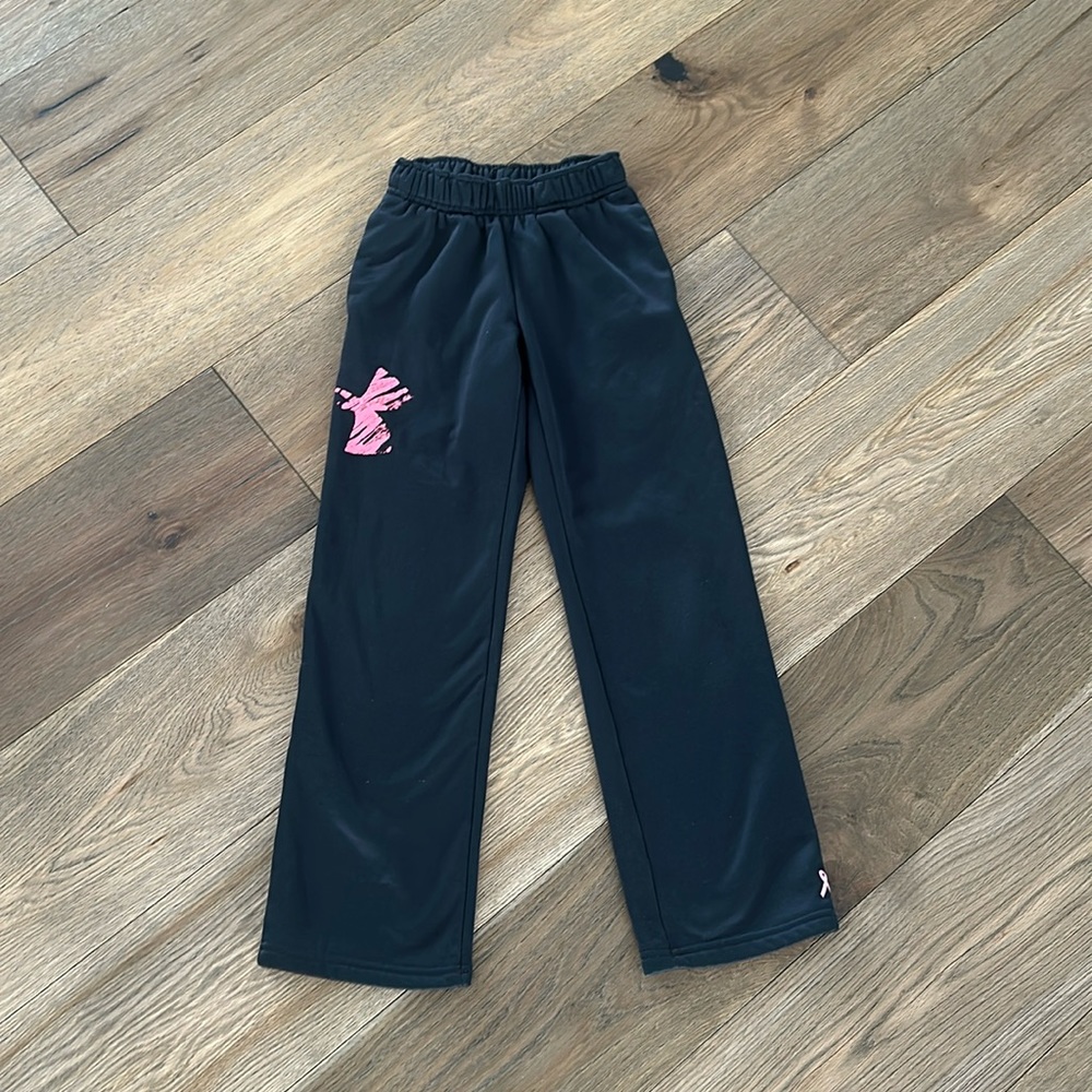 UA black sweatpants with pink decal